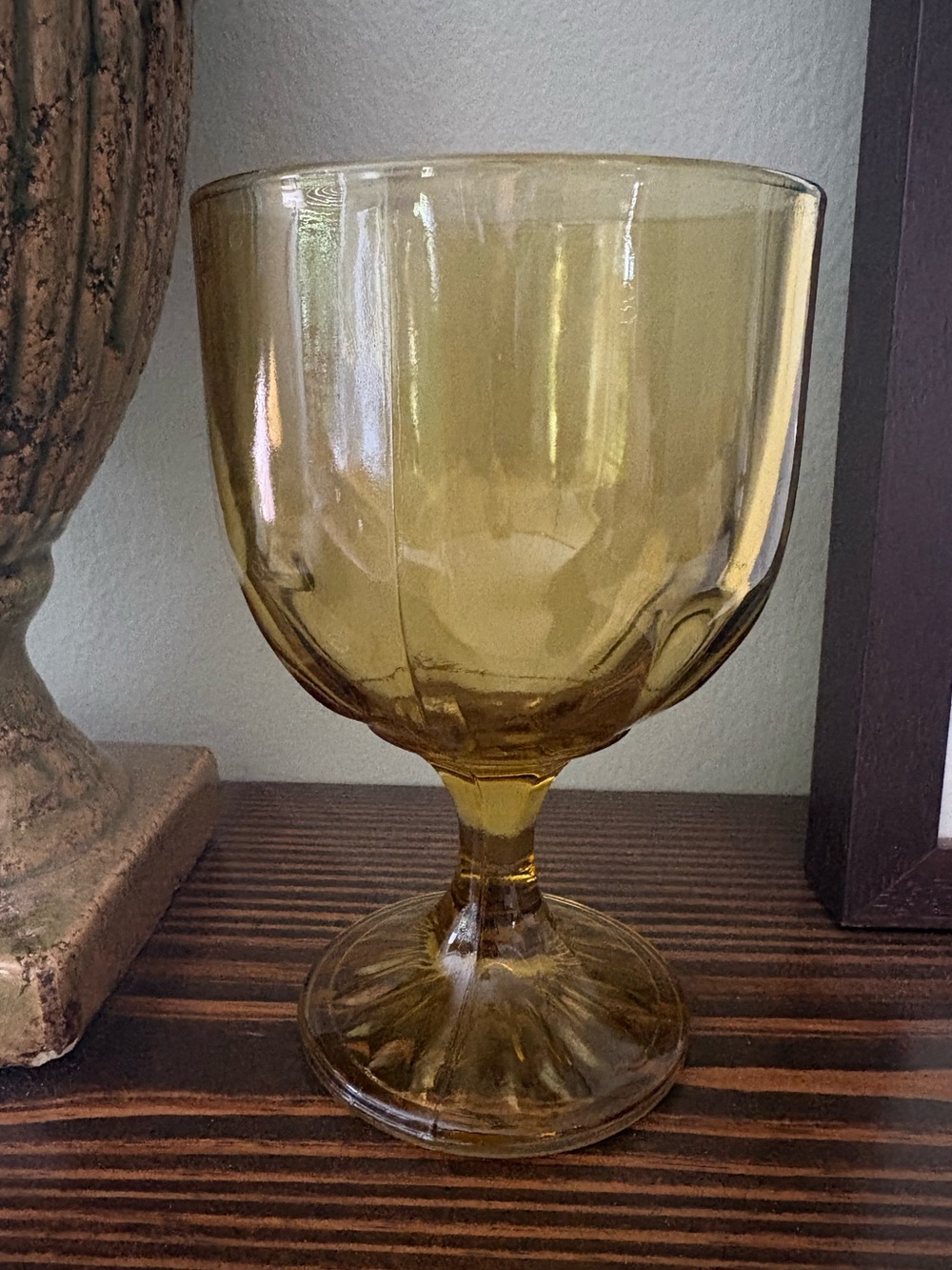 Vintage Amber Gold Footed Glass Goblet 6”
